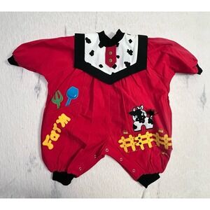 Vintage Pretty Originals‎ Farm Cow Romper 6 Months NWT Red Barnyard Outfit